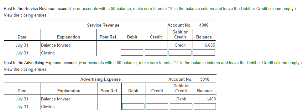 to enter " 0 " in the balance column and leave the