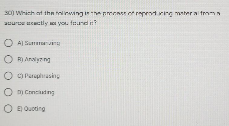 Database research O C) Intellectual property D) Information gap E) Primary research