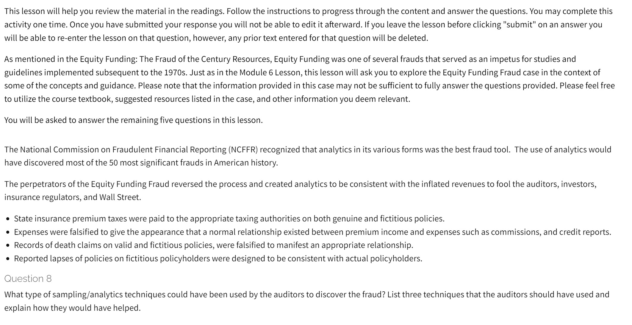 This lesson will help you review the material in the readings. Follow