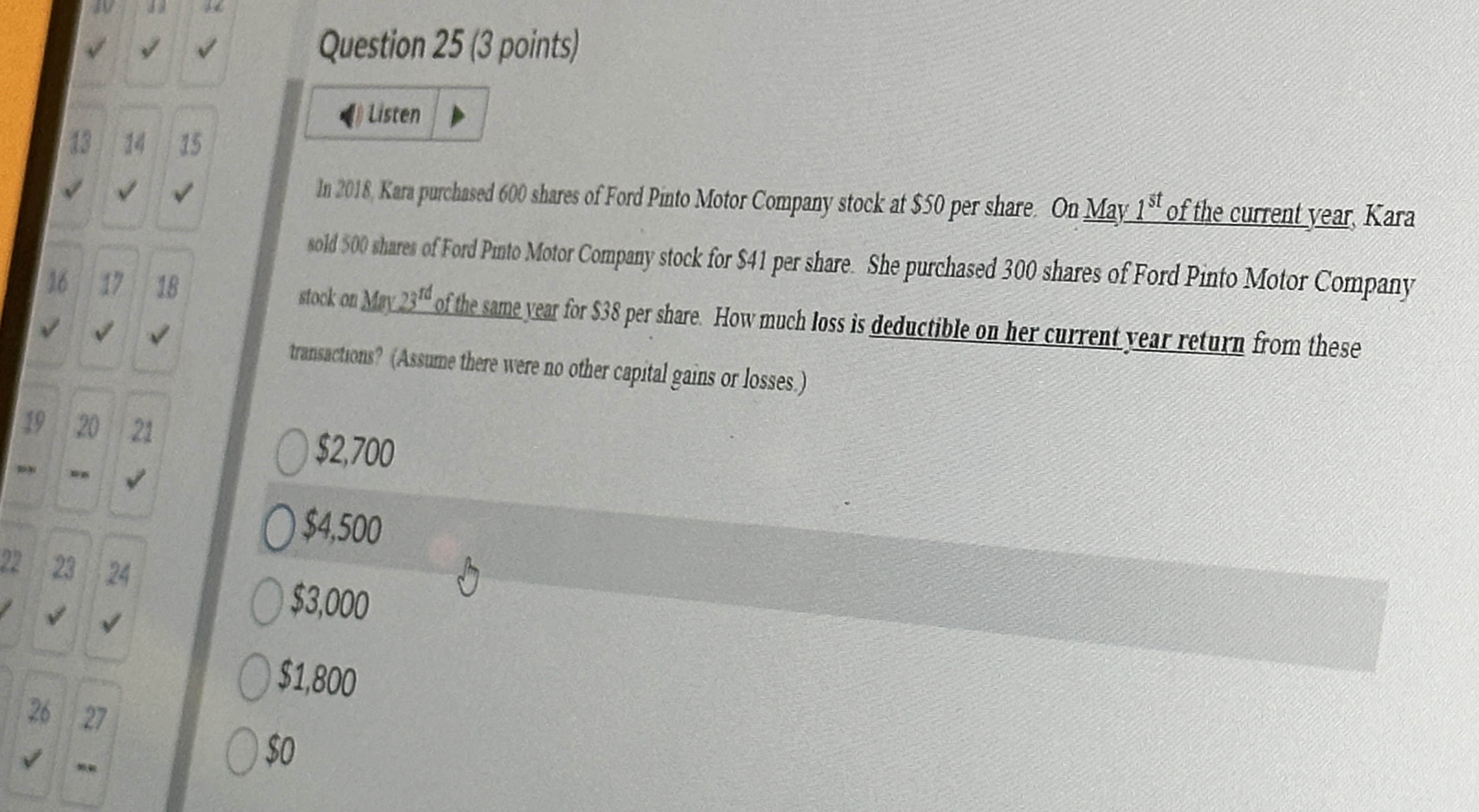  Question 25(3 points) In 2018. Kera purchssed 600 shares of Ford