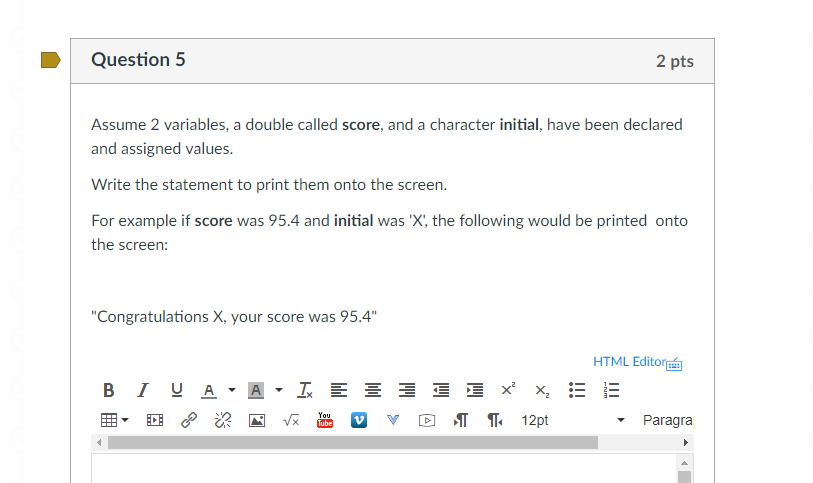 first initial and scan the input value from the user. HTML Edito