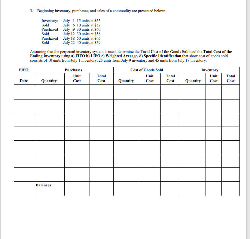 help me explain please 3. Beginning inventory, purchases, and sales of a