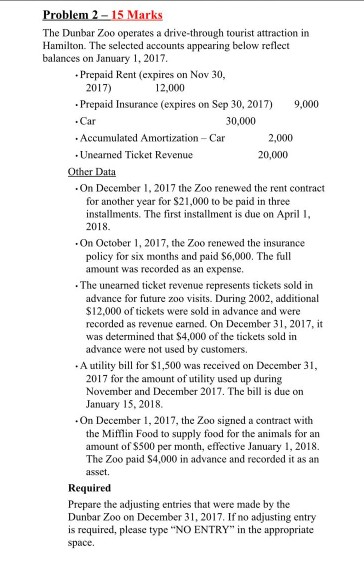  Problem 2 - 15 Marks The Dunbar Zoo operates a drive-through
