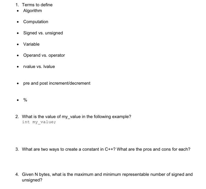  1. Terms to define - Algorithm - Computation - Signed vs.
