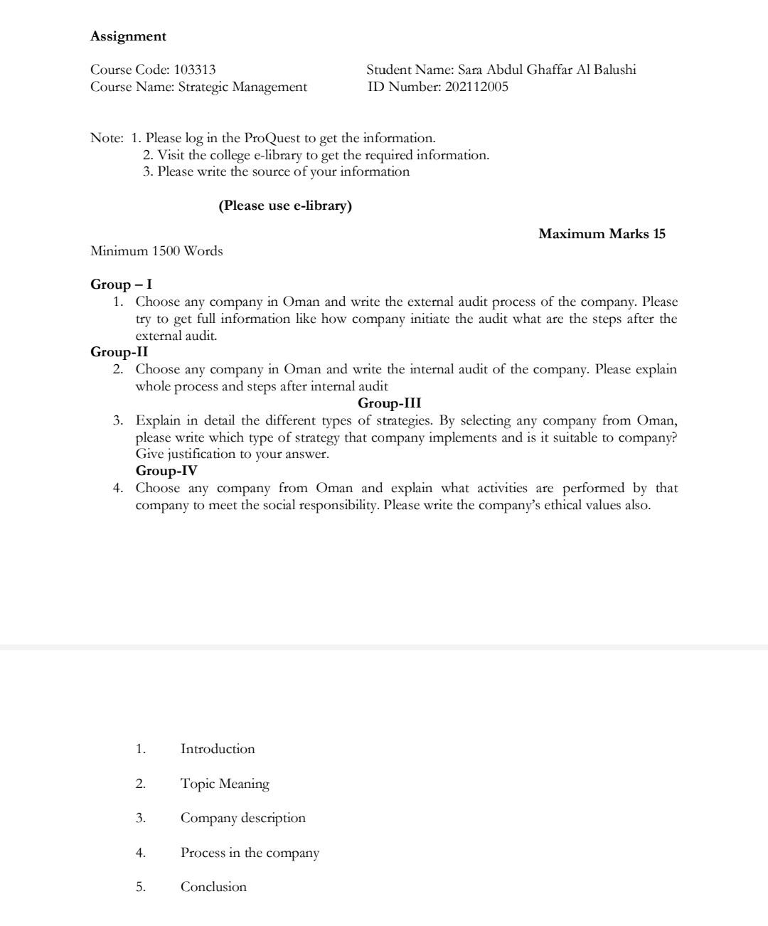 I'm in group number 3 Assignment Course Code: 103313 Course Name: