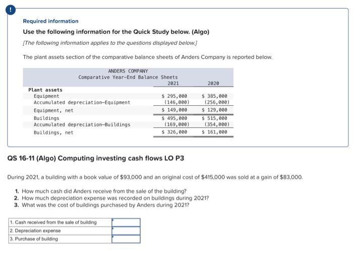  Required information Use the following information for the Quick Study below.