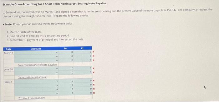  Example One-Accounting for a Short-Term Noninterest-Bearing Note Payable b. Emerald inc