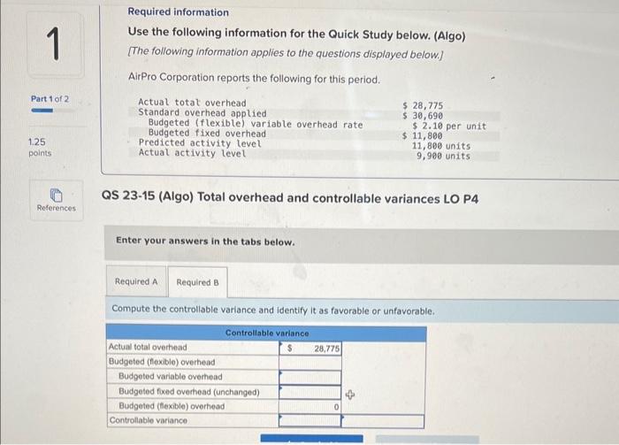  Required information Use the following information for the Quick Study below.