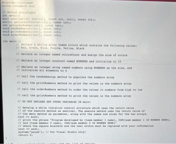  If Method prototypen int menu() : bool execute(int, btring (1, const