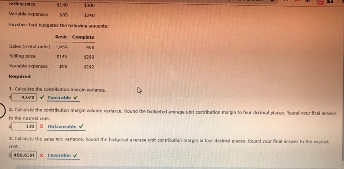 Sales Mix Variance Haysbert Company provides management services for apartments and rental