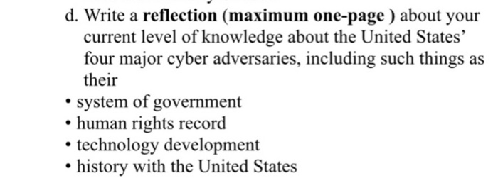  d. Write a reflection (maximum one-page ) about your current level