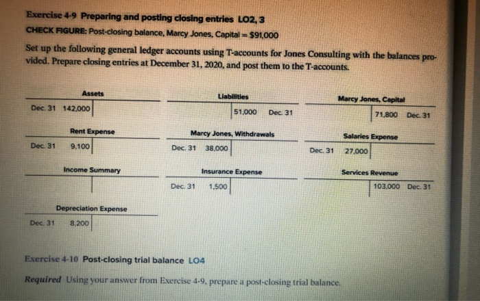  Exercise 4-9 Preparing and posting closing entries LO2, 3 CHECK FIGURE: