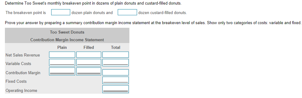 $ Too Sweet sells four dozen plain donuts for every dozen custard-filled