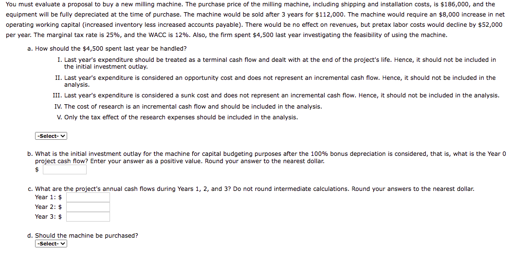 Problem 12.09 (New Project Analysis) ou must evaluate a proposal to buy