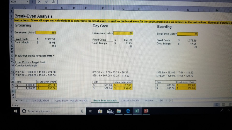  024 2 Break-Even Analysis 3 Instructions- Show all steps and calculations