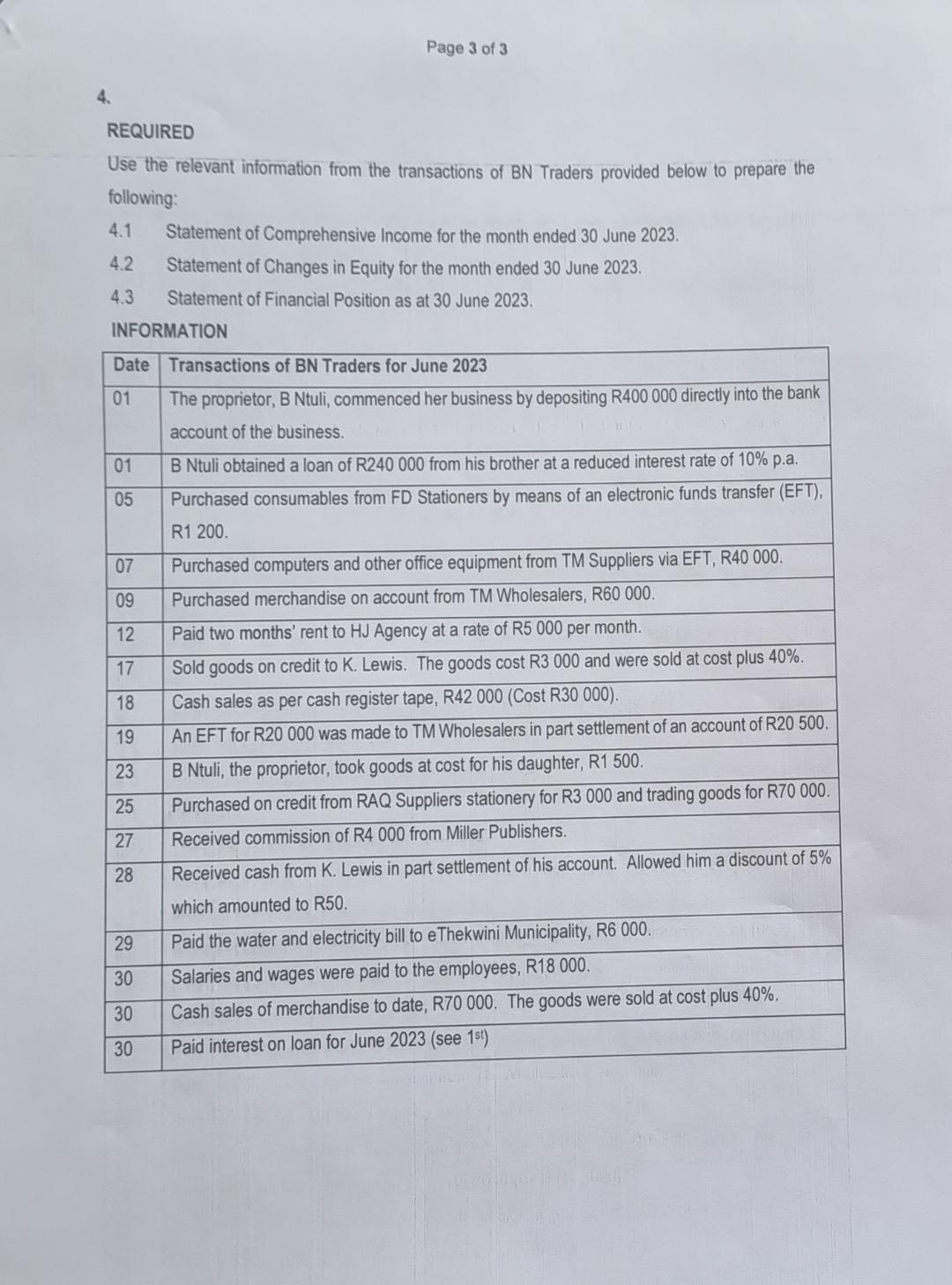 4.1 4. REQUIRED Use the relevant information from the transactions of