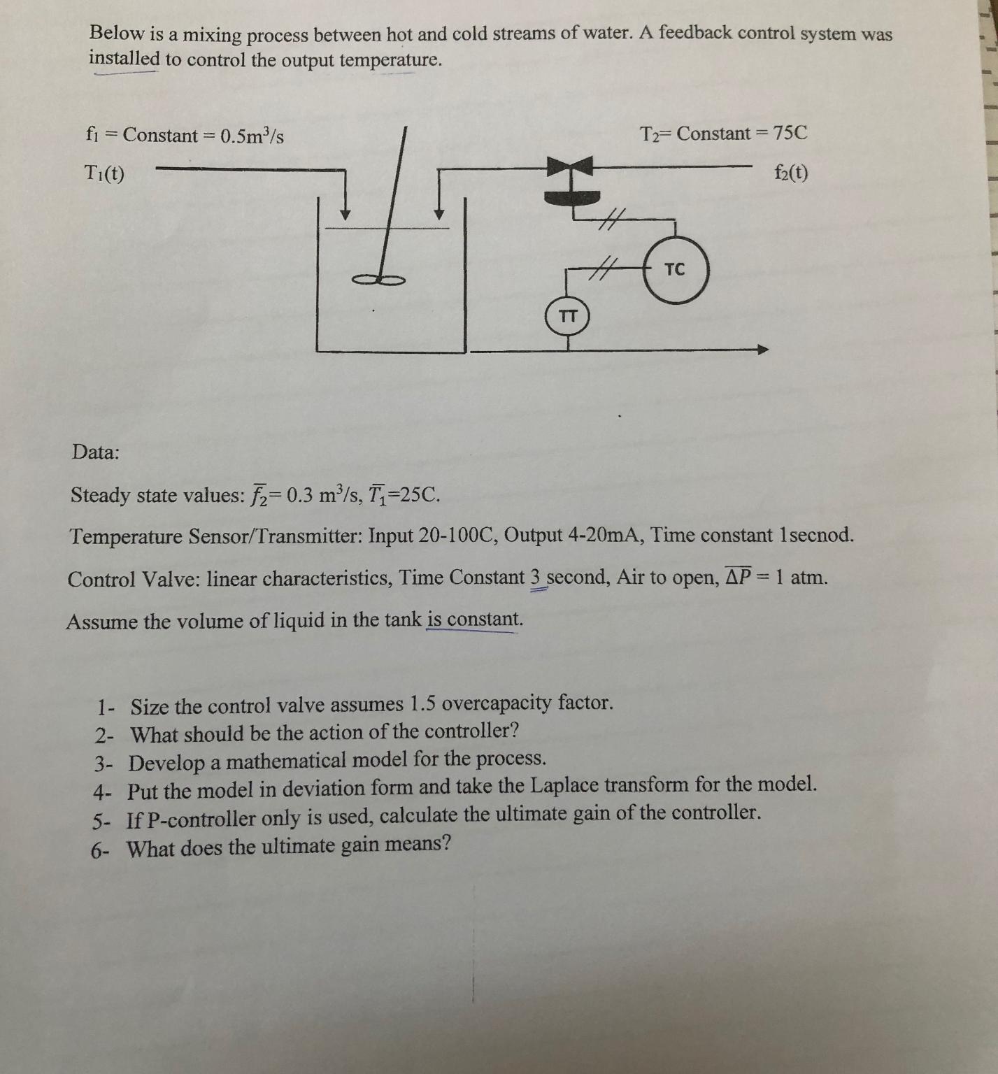  Below is a mixing process between hot and cold streams of