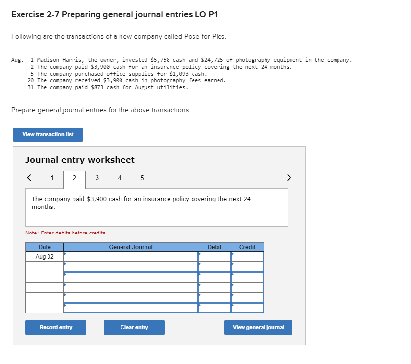 general journal entries LO P1 Following are the transactions of a new