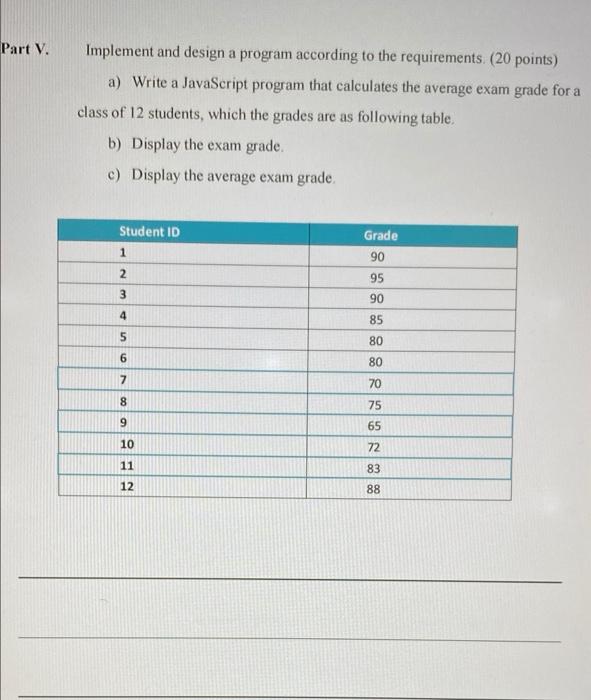 Part V. Implement and design a program according to the requirements.