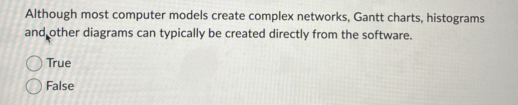  Although most computer models create complex networks, Gantt charts, histograms and
