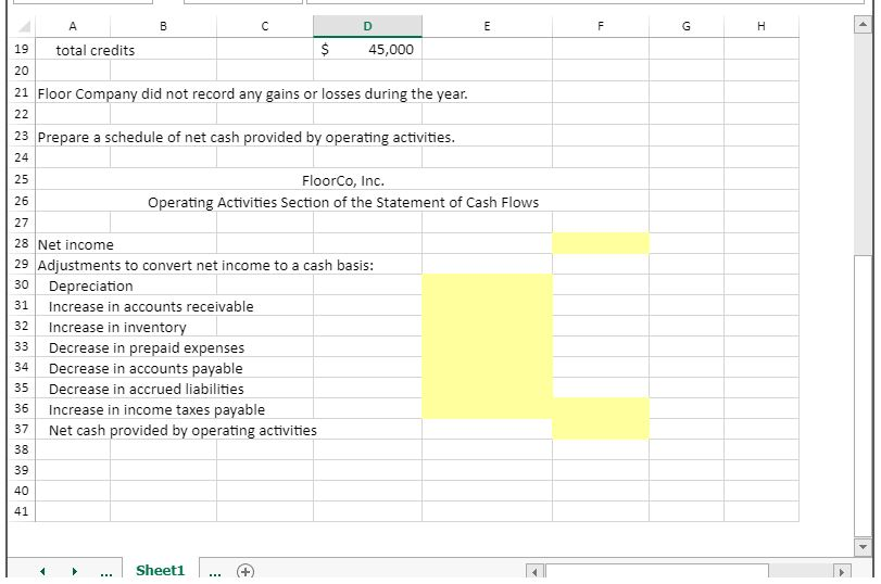 Activities Section of the Statement of Cash Flows. Use the information included