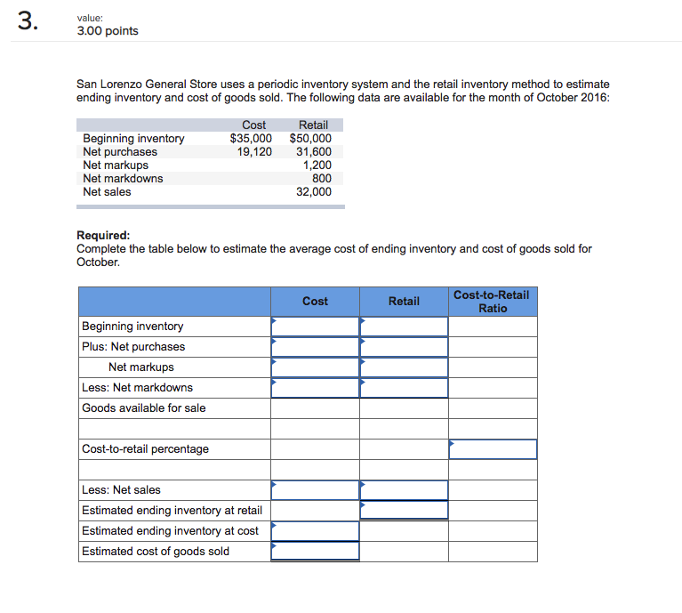 3 value: 3.00 points San Lorenzo General Store uses a periodic