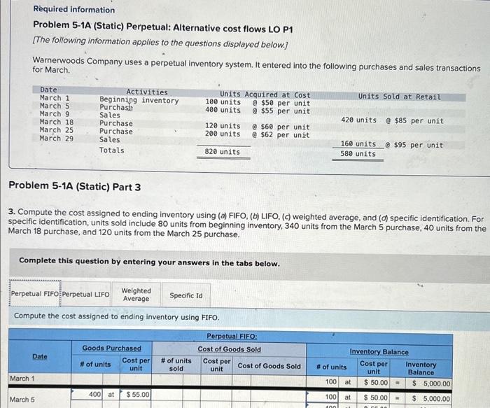  Required information Problem 5-1A (Static) Perpetual: Alternative cost flows LO P1