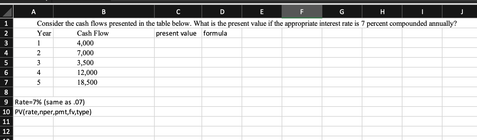  1 Consider the cash flows presented in the table below. What
