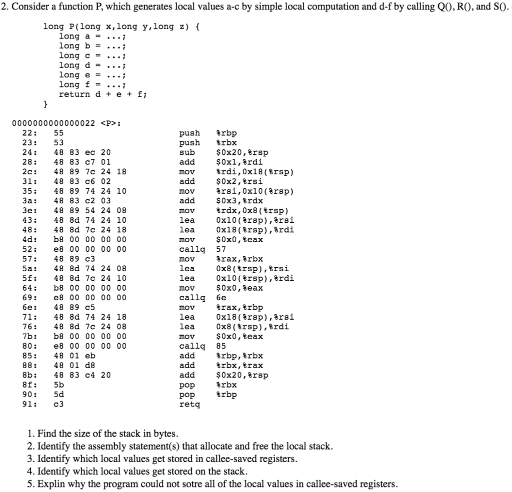  2. Consider a function P, which generates local values a-c by