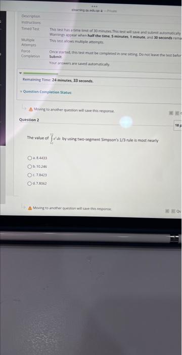 numerical methods Question Completion Status: di Moving to ancther question wil shet