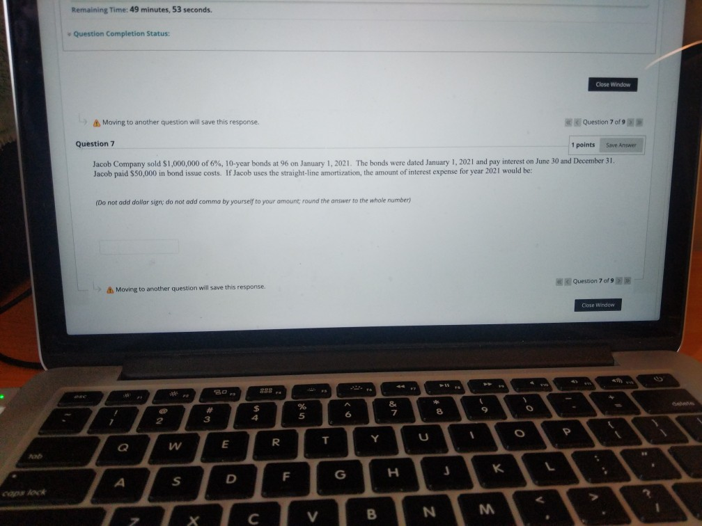 Remaining Time: 49 minutes, 53 seconds. Question Completion Status: Close Window