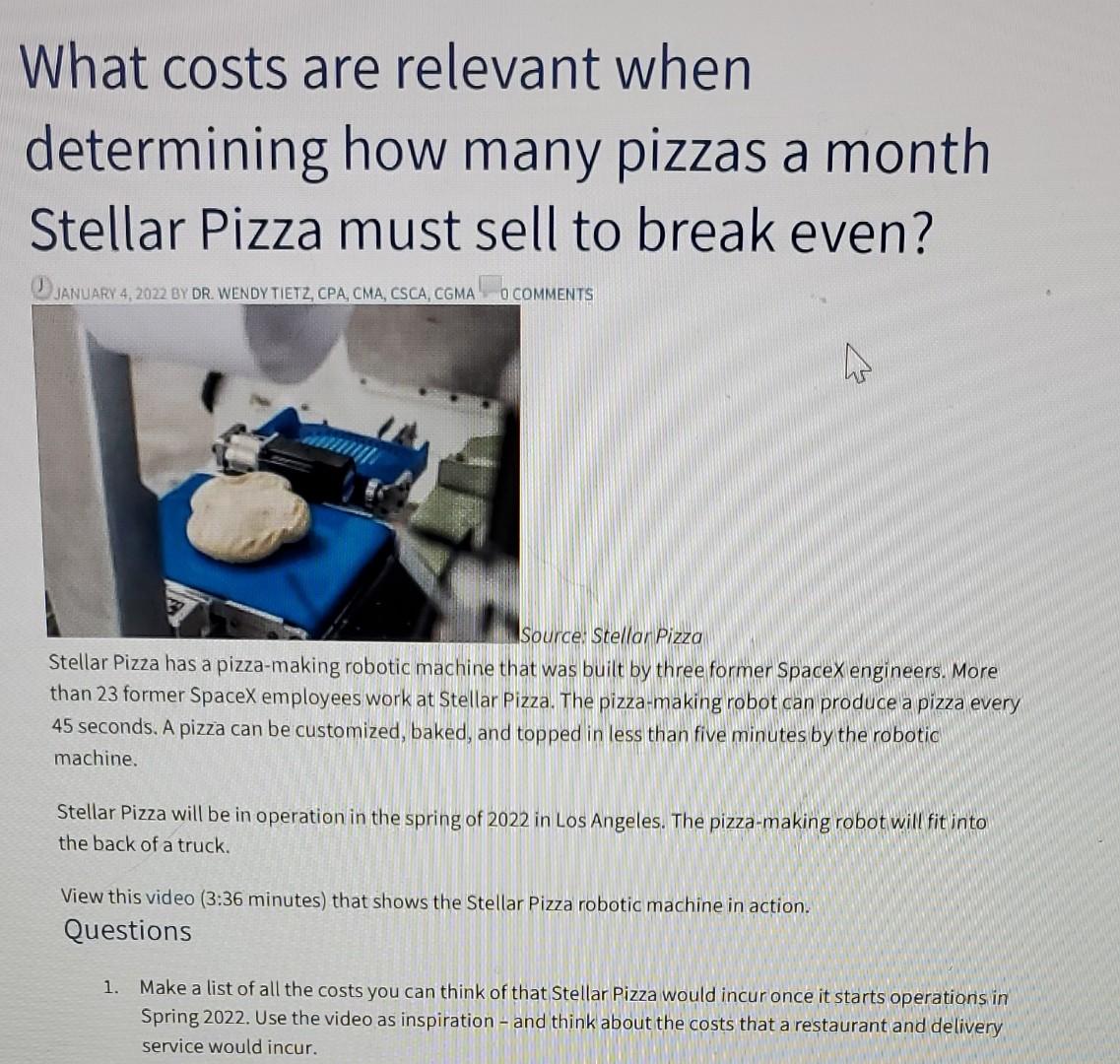 What costs are relevant when determining how many pizzas a month