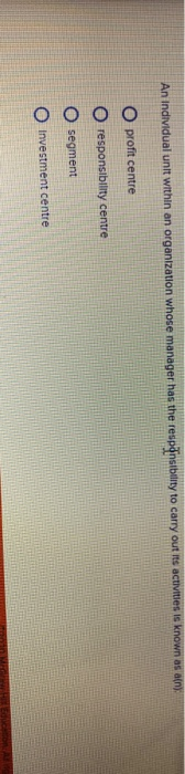  An Individual unit within an organization whose manager has the responsibility