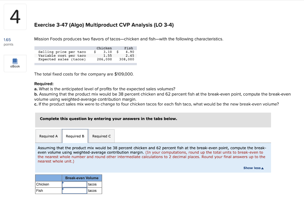 produces two flavors of tacos-chicken and fishwith the following characteristics. 1.65 points
