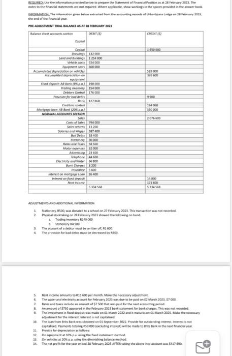  REQUIRED: Use the information provided below to prepare the Statement of