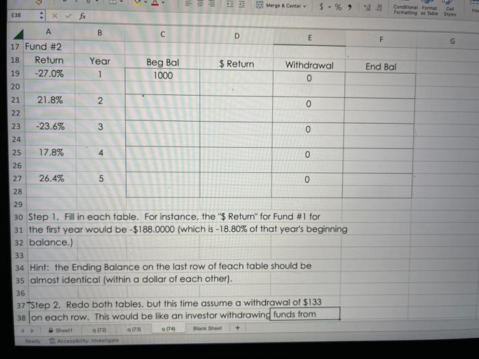 shown below. tund \#1 Step 1. Fill in each table. For instance,