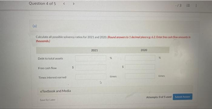 thousands) is available for Oak Limited: Calculate all possible 50 vency ratios