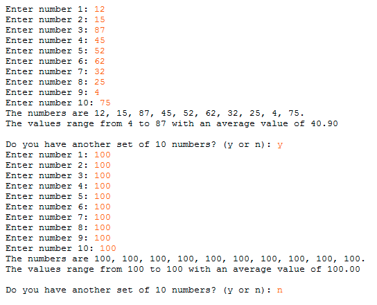 values in an array. The class should also define the following 4