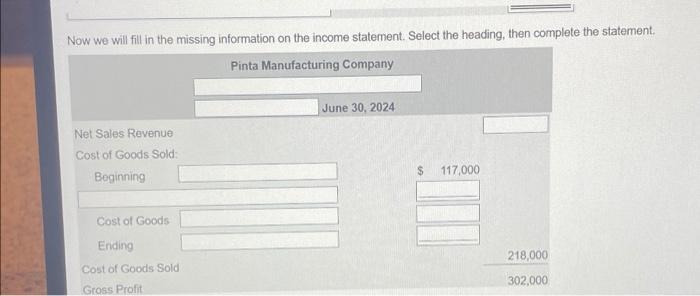 Pinta Manufac First we will fill in the missing information on the