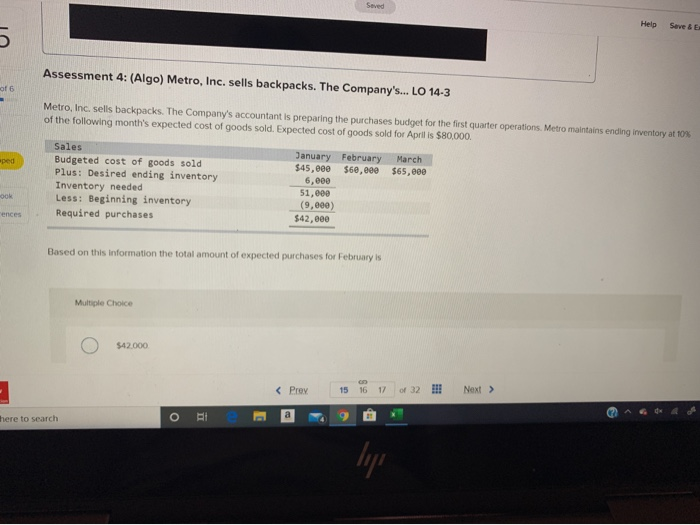  Seved Help Save & E UT Assessment 4: (Algo) Metro, Inc.
