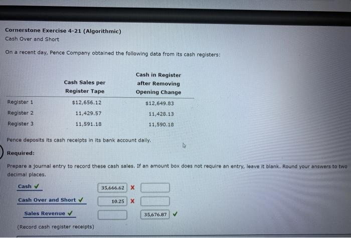  Cornerstone Exercise 4-21 (Algorithmic) Cash Over and Short On a recent
