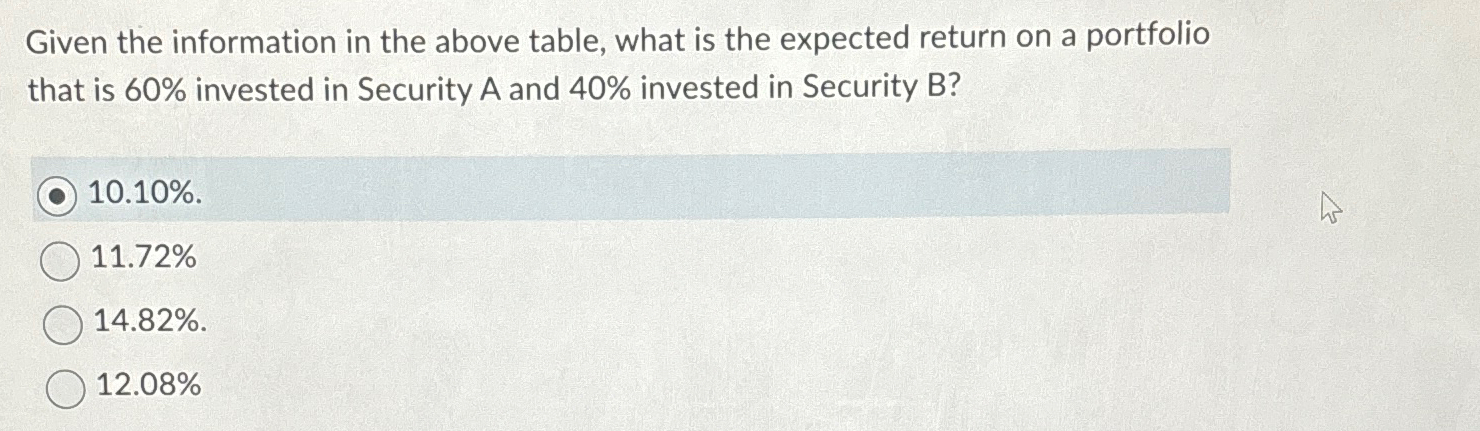  Given the information in the above table, what is the expected