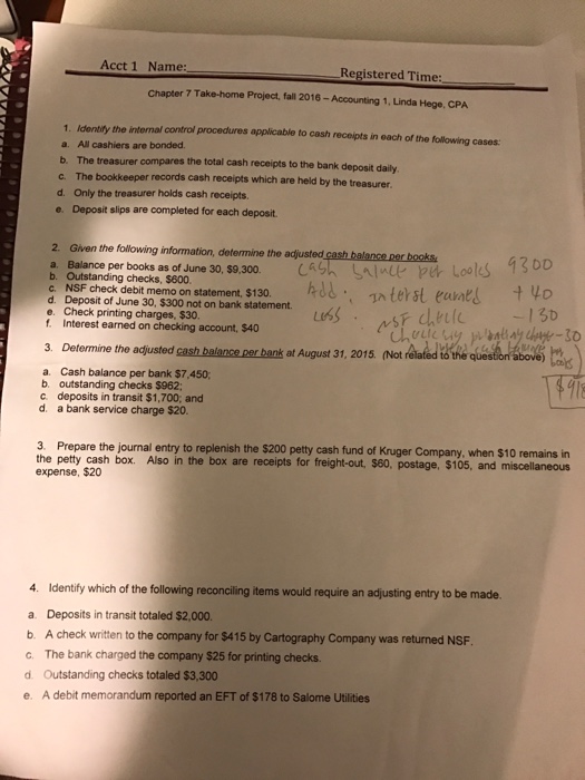 I need help with 1,3 and4 Identify the internal control procedures applicable