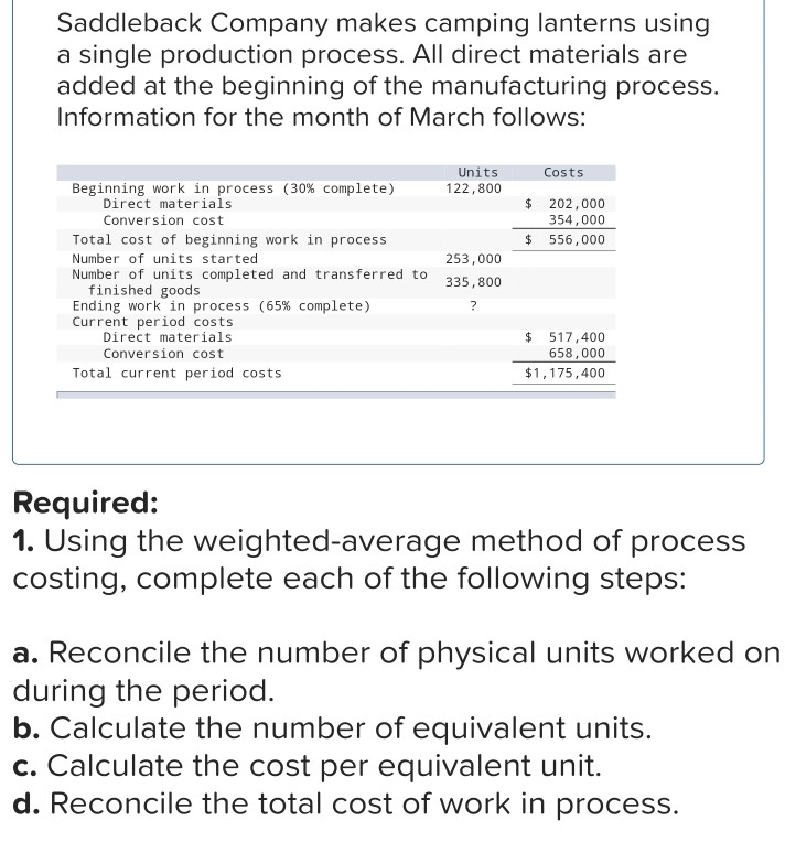 Saddleback Company makes camping lanterns using a single production process. All