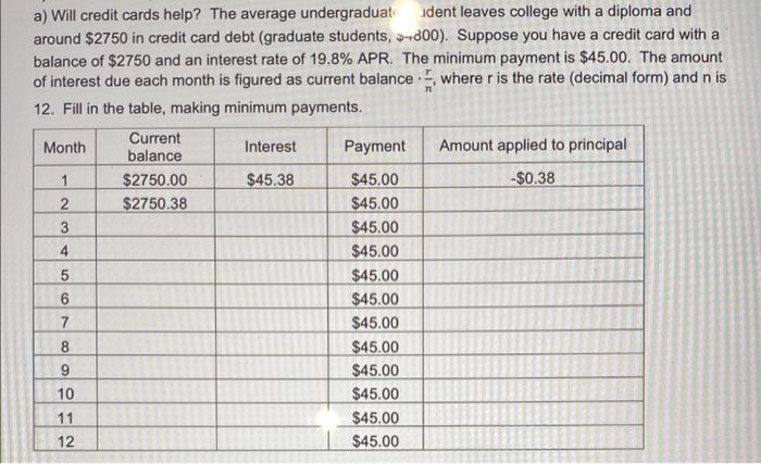 please solve a-f with work shown a) Will credit cards help? The