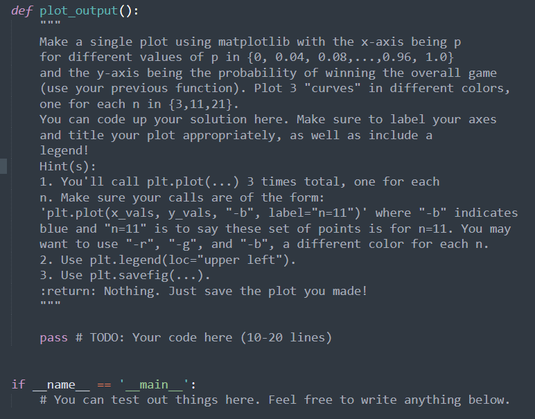 I just need the code for the plot_output The plot should look