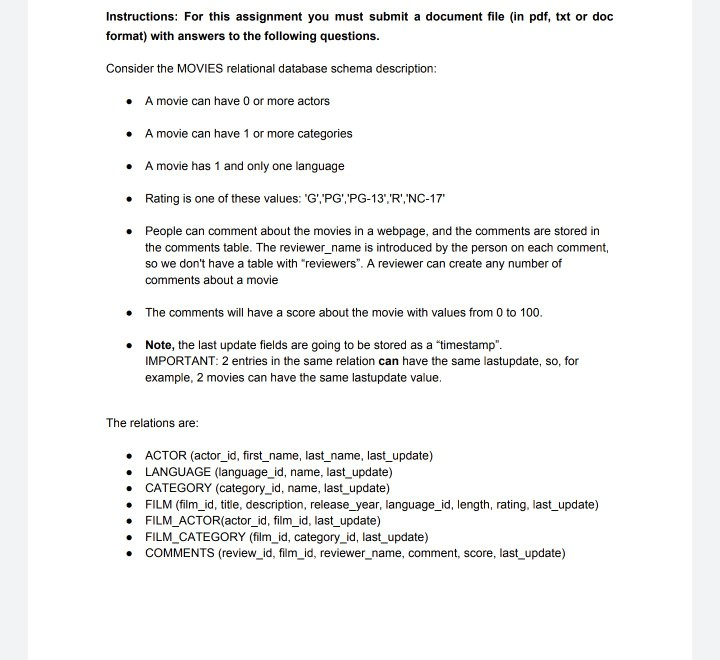  Instructions: For this assignment you must submit a document file (in