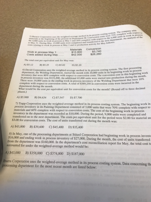  0ingof average method in its process costing system. at May 3.