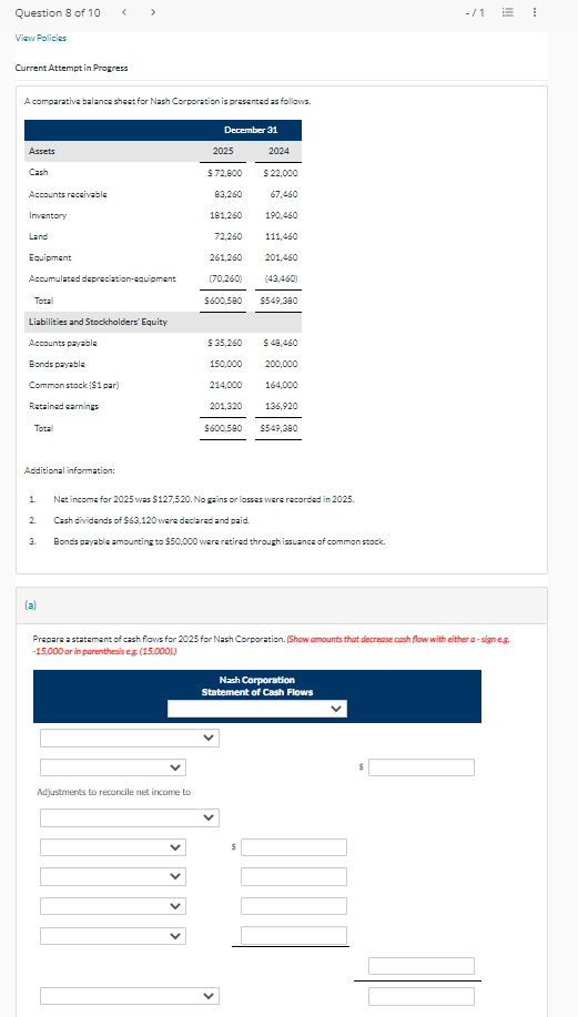  Current Attempt in Progress A comparative balance sheet for Wash Corporation
