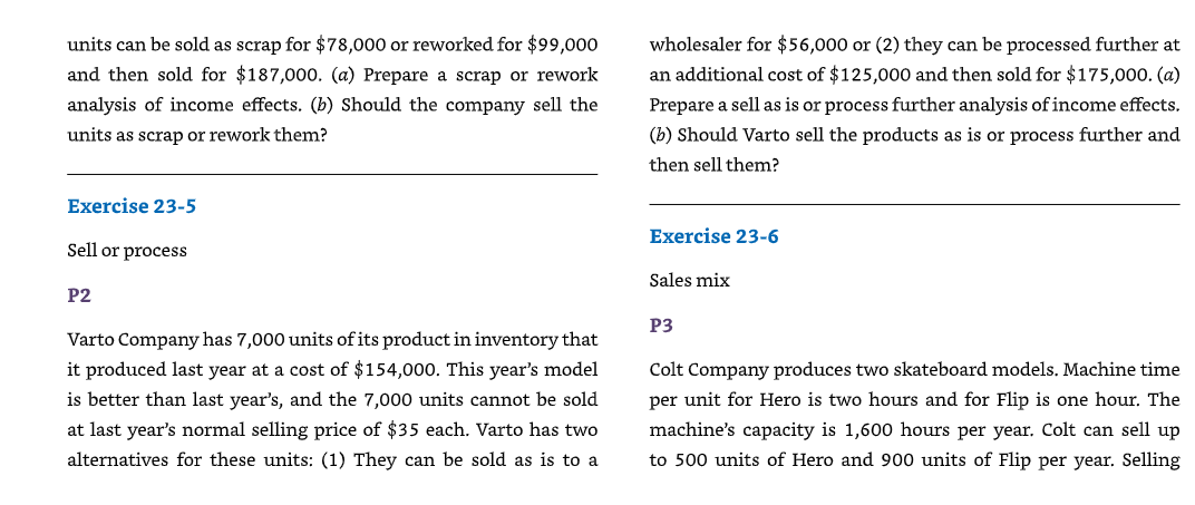 Need solution for Exercise 23-5: units can be sold as scrap for